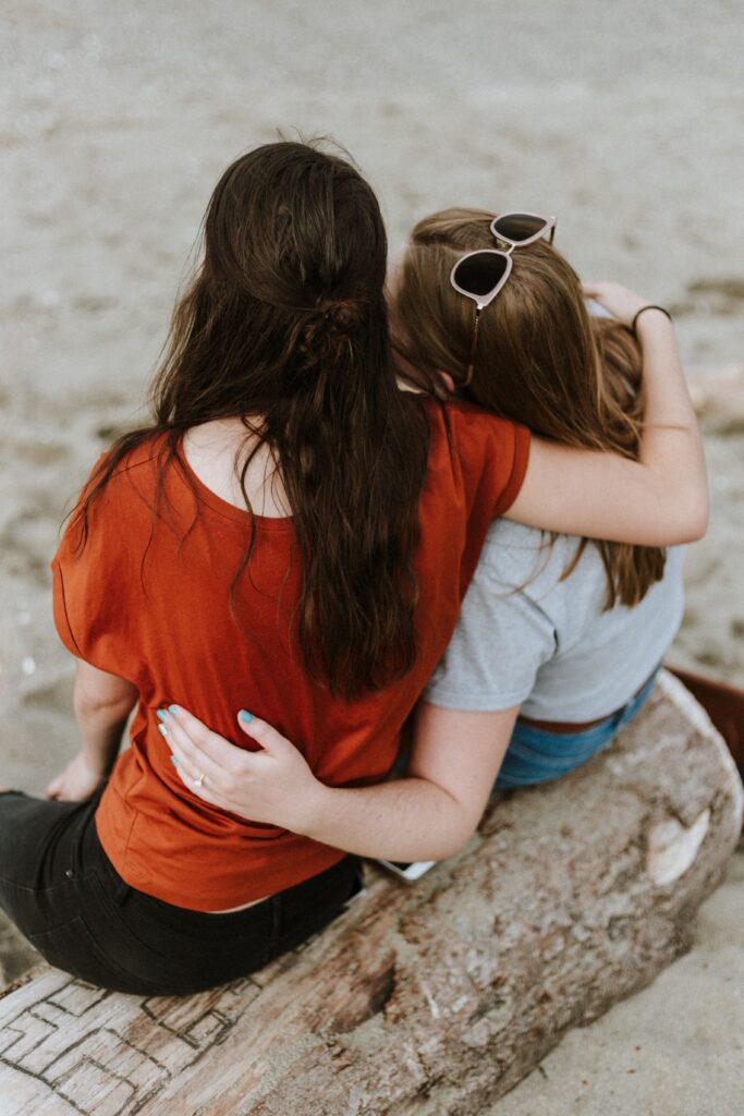 Two women hugging